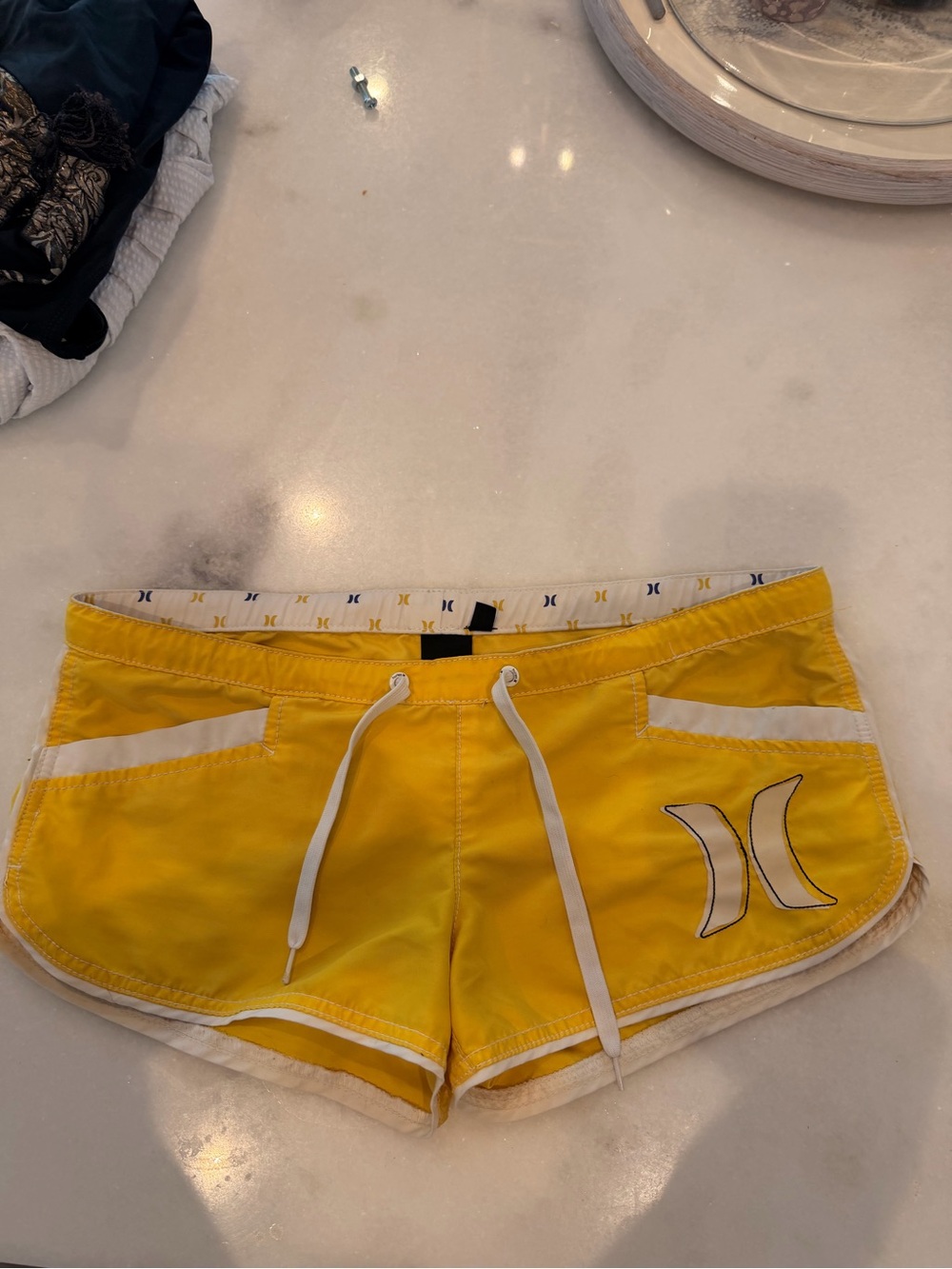 Hurley Yellow Women's Drawstring Athletic Shorts with White Trim